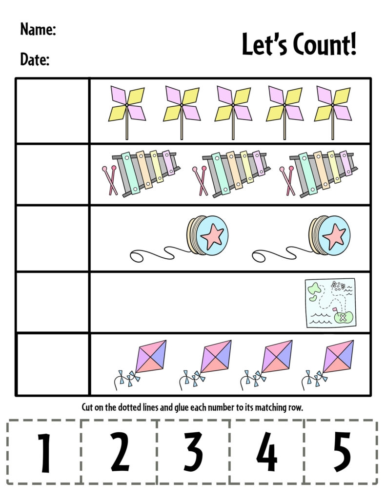 Cut And Paste Numbers 1 5 Worksheets For Preschool The Hollydog Blog