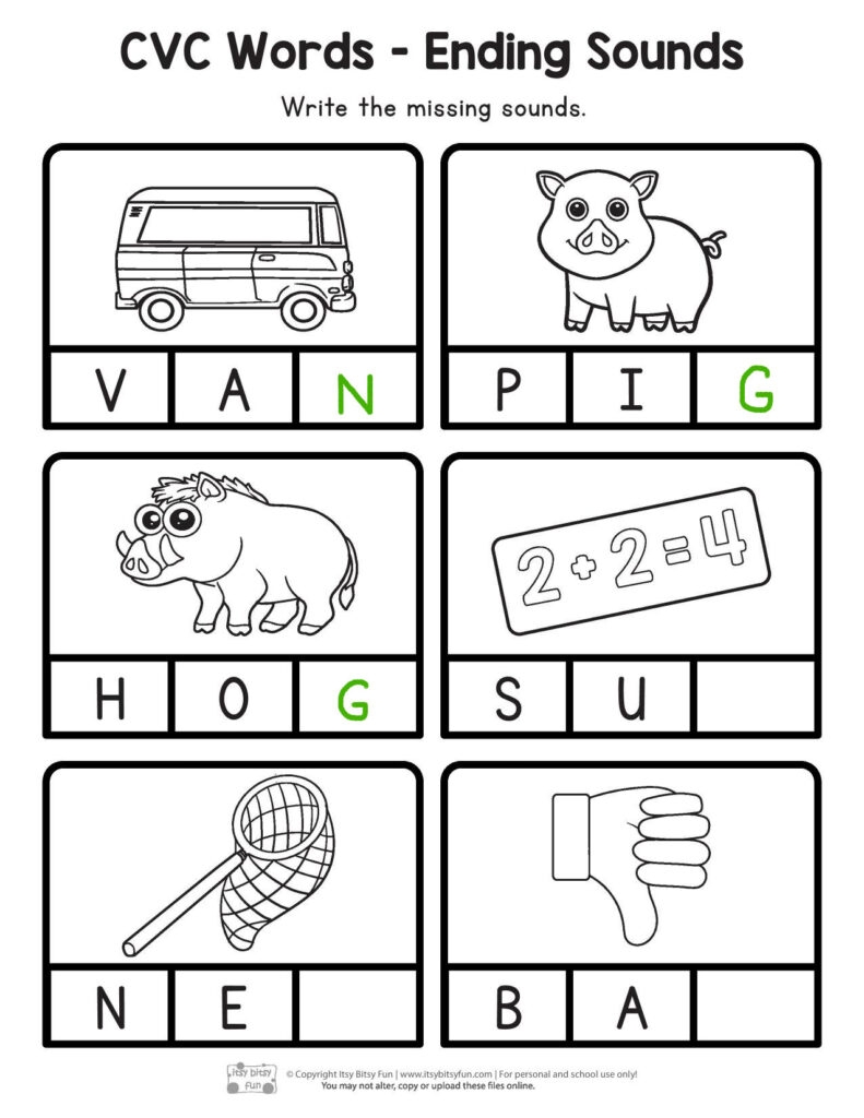 CVC Ending Sounds Worksheets Itsy Bitsy Fun