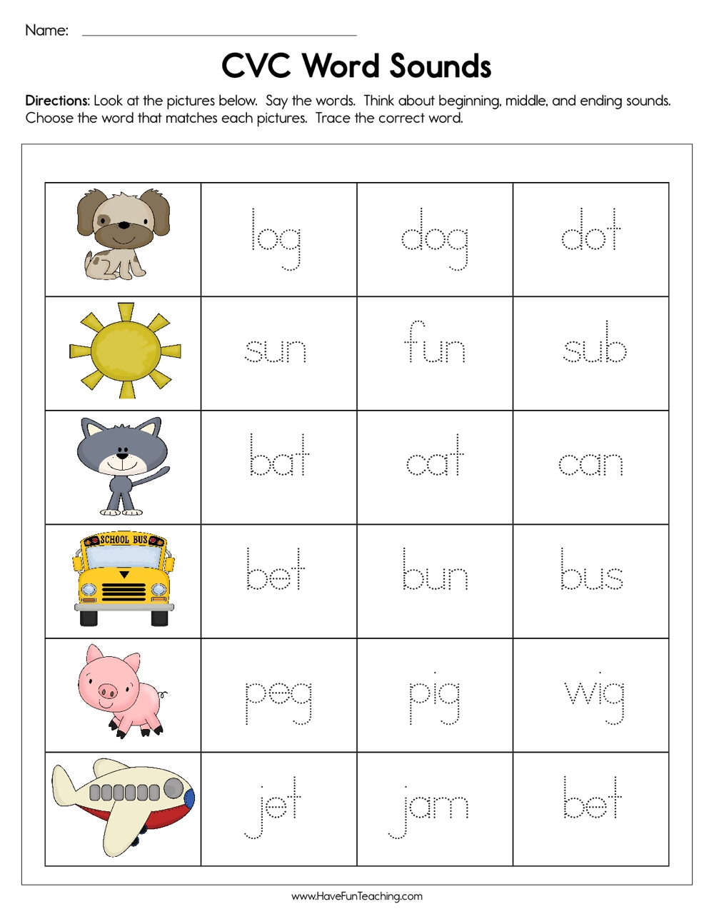 CVC Word Sounds Worksheet Have Fun Teaching