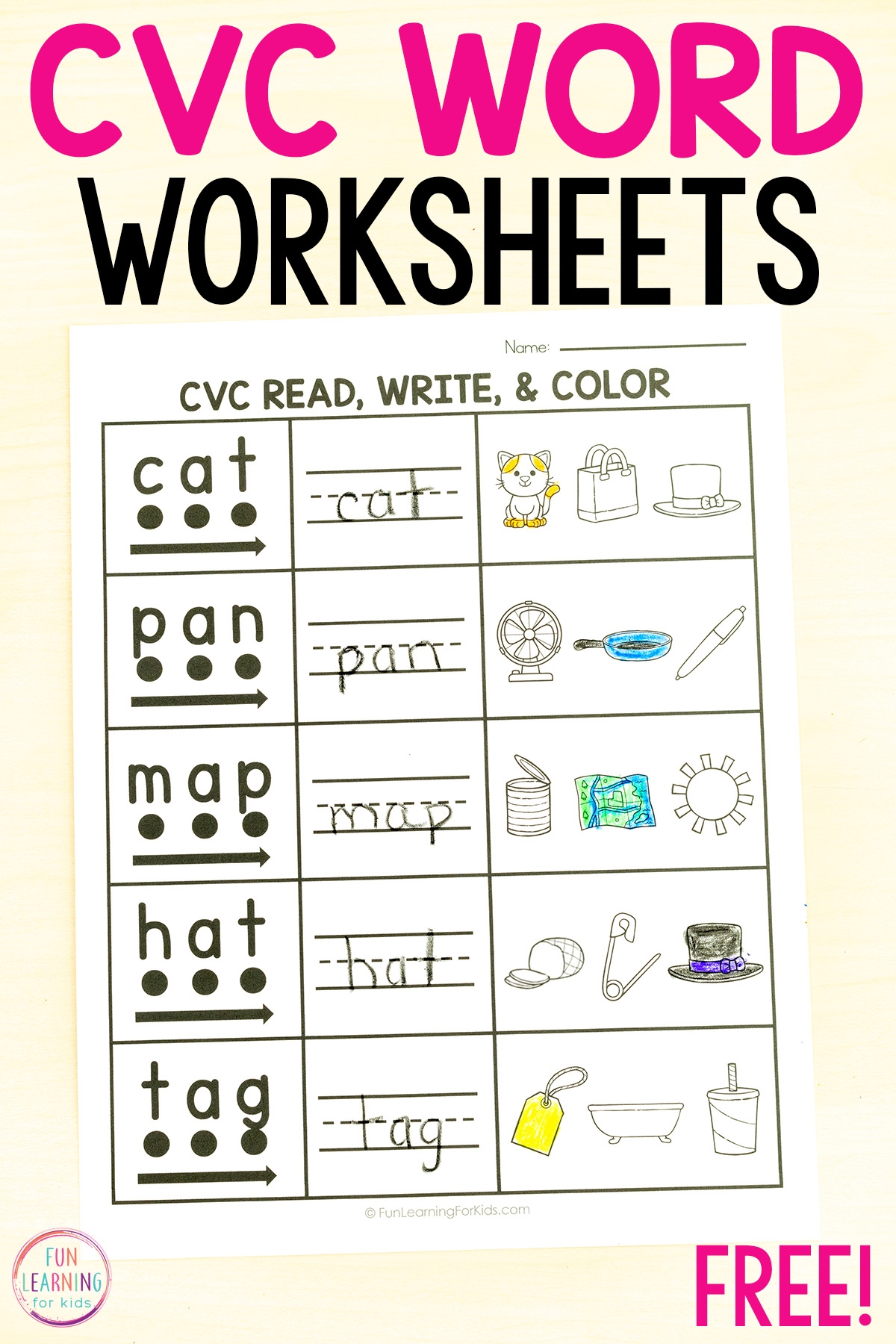 CVC Words Read Write And Color Worksheets CVC Words Read Write And Color Worksheets