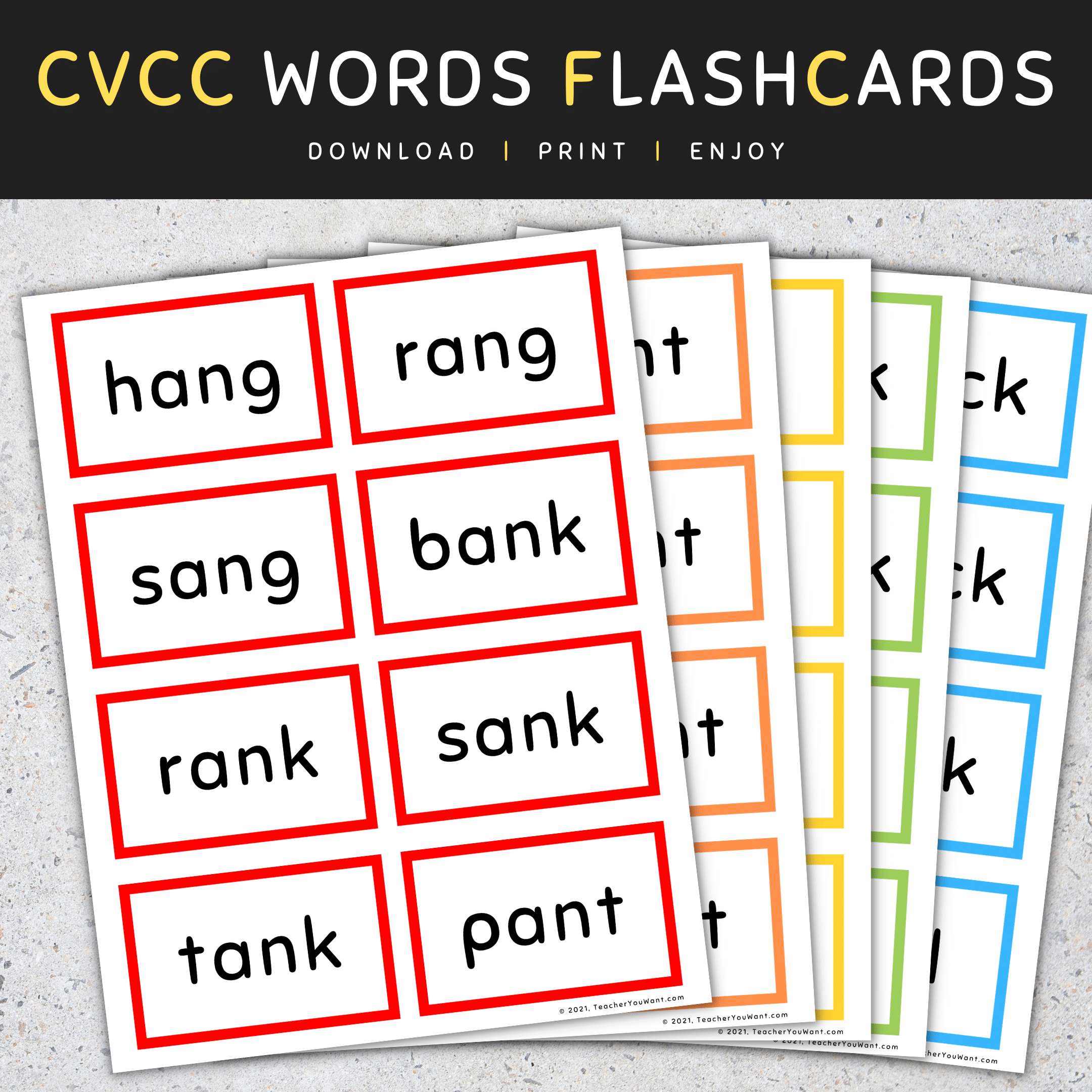 CVCC Words Flash Cards Short Vowels A E I O U CVCC Words List SET 1 Made By Teachers