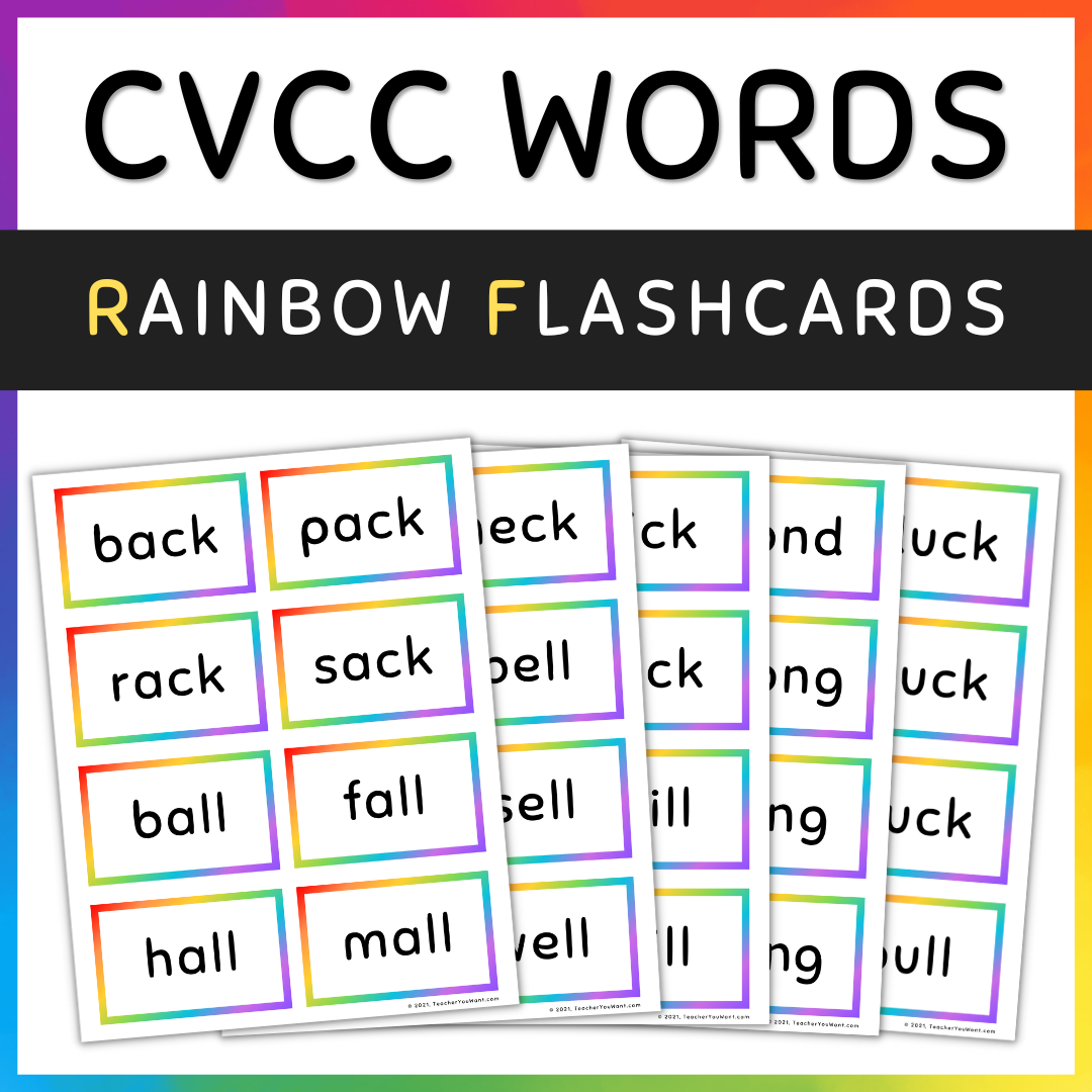 CVCC Words Rainbow Flash Cards Short Vowels A E I O U Made By Teachers