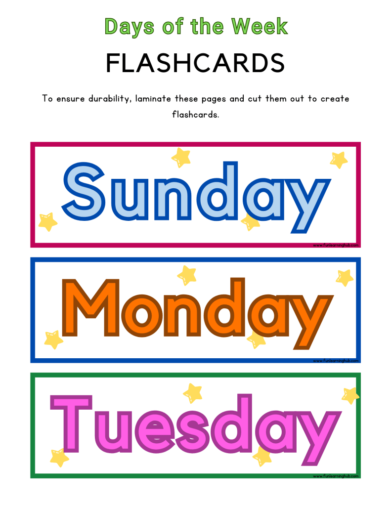 days of the week flashcards