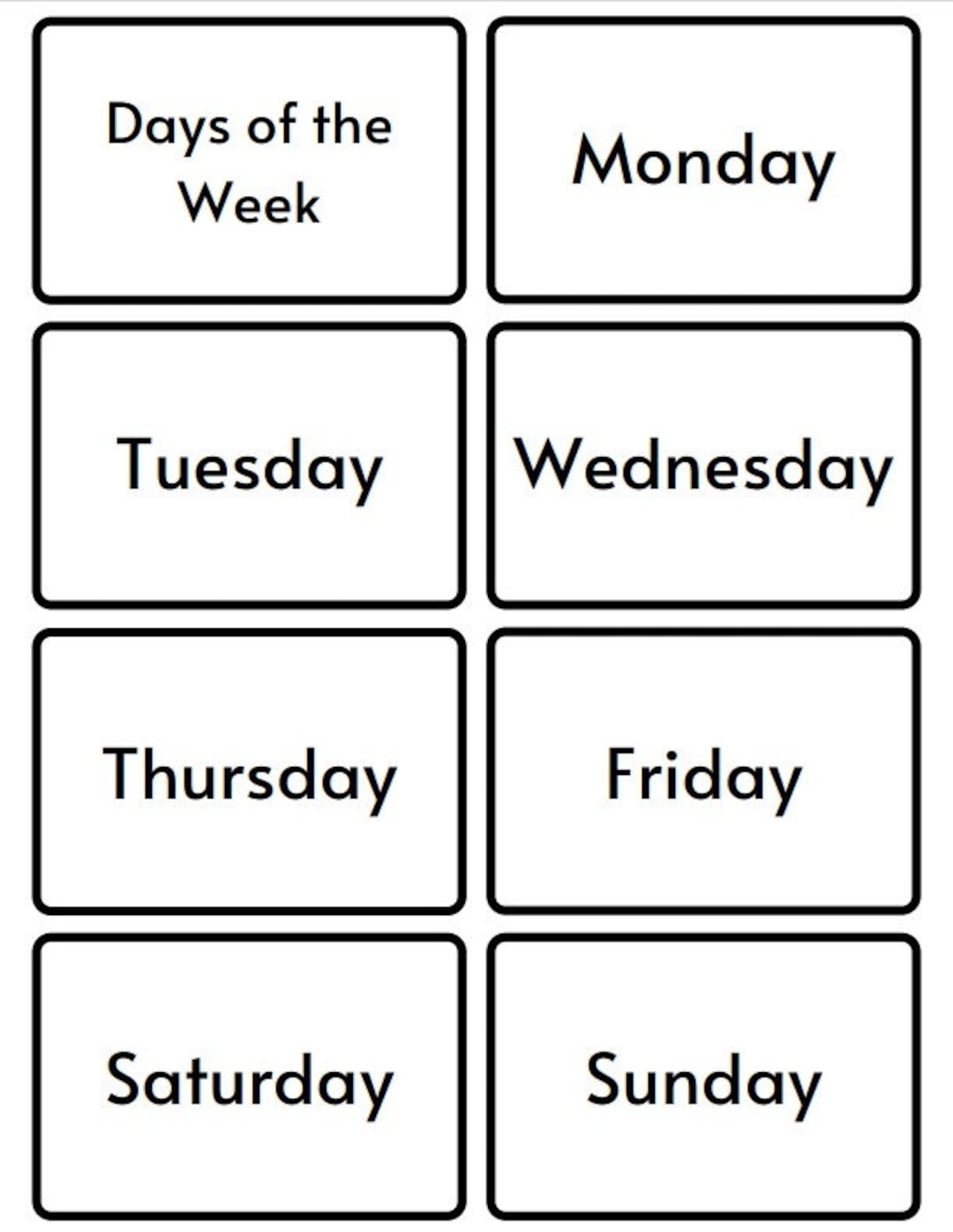 the days of the week flashcards