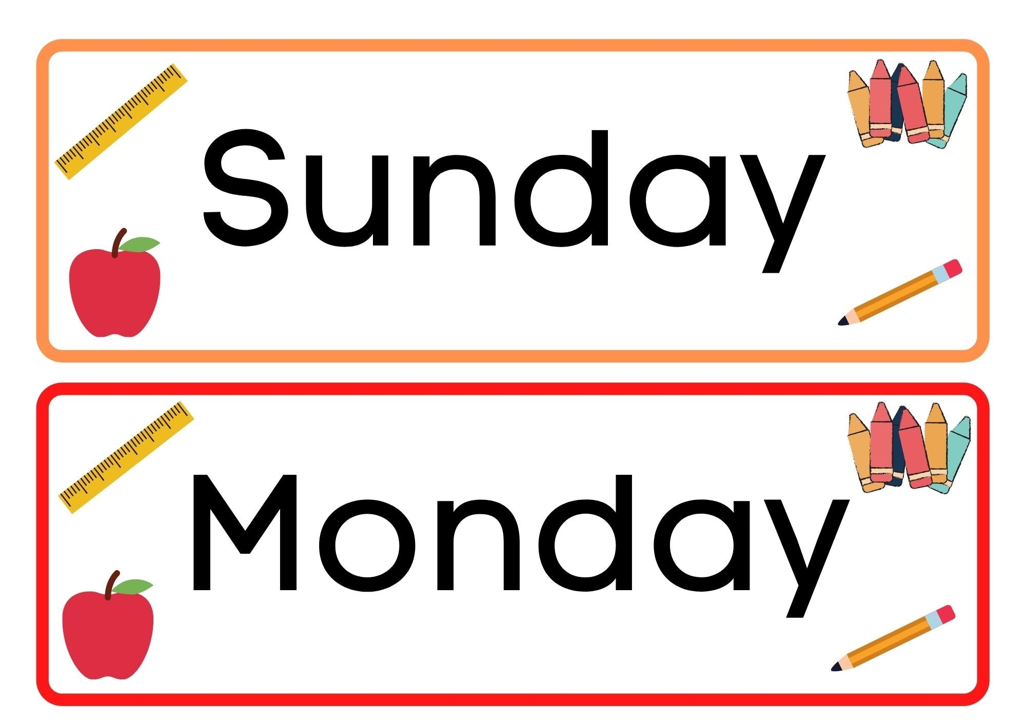 flashcards of days of the week