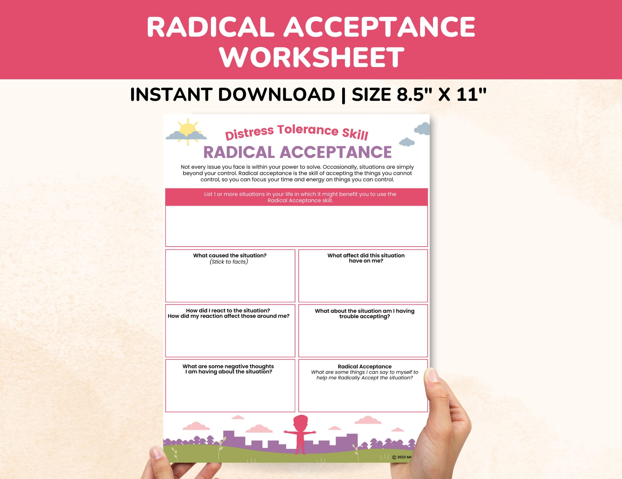 DBT Radical Acceptance Worksheet distress Tolerance Skills Fillable Pdf dialectical Behavior Therapy Worksheet Etsy