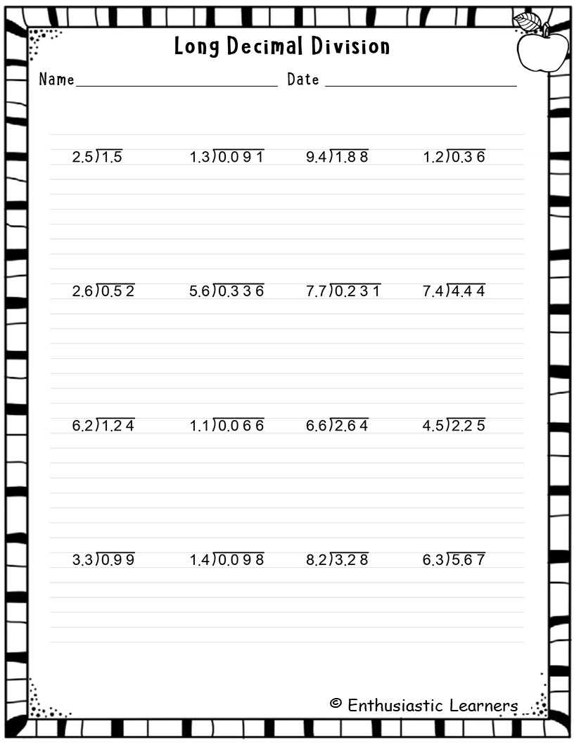decimal division worksheet