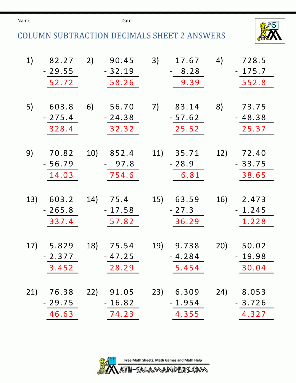 adding and subtracting decimals worksheets