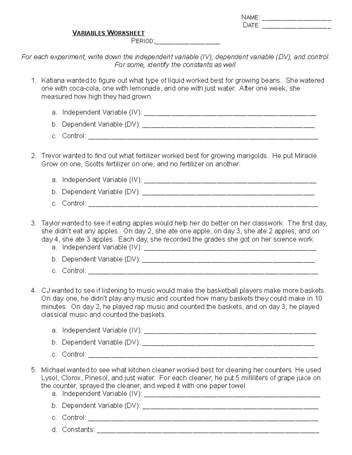 Dependent And Independent Variables Worksheet NAME DATE V Studocu