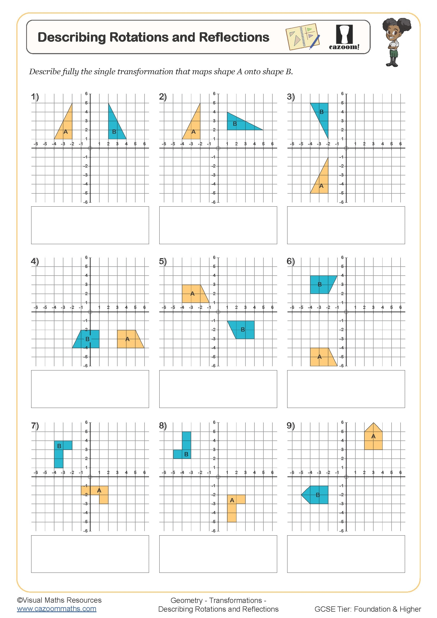 Describing Rotations And Reflections Worksheet Cazoom Maths Worksheets