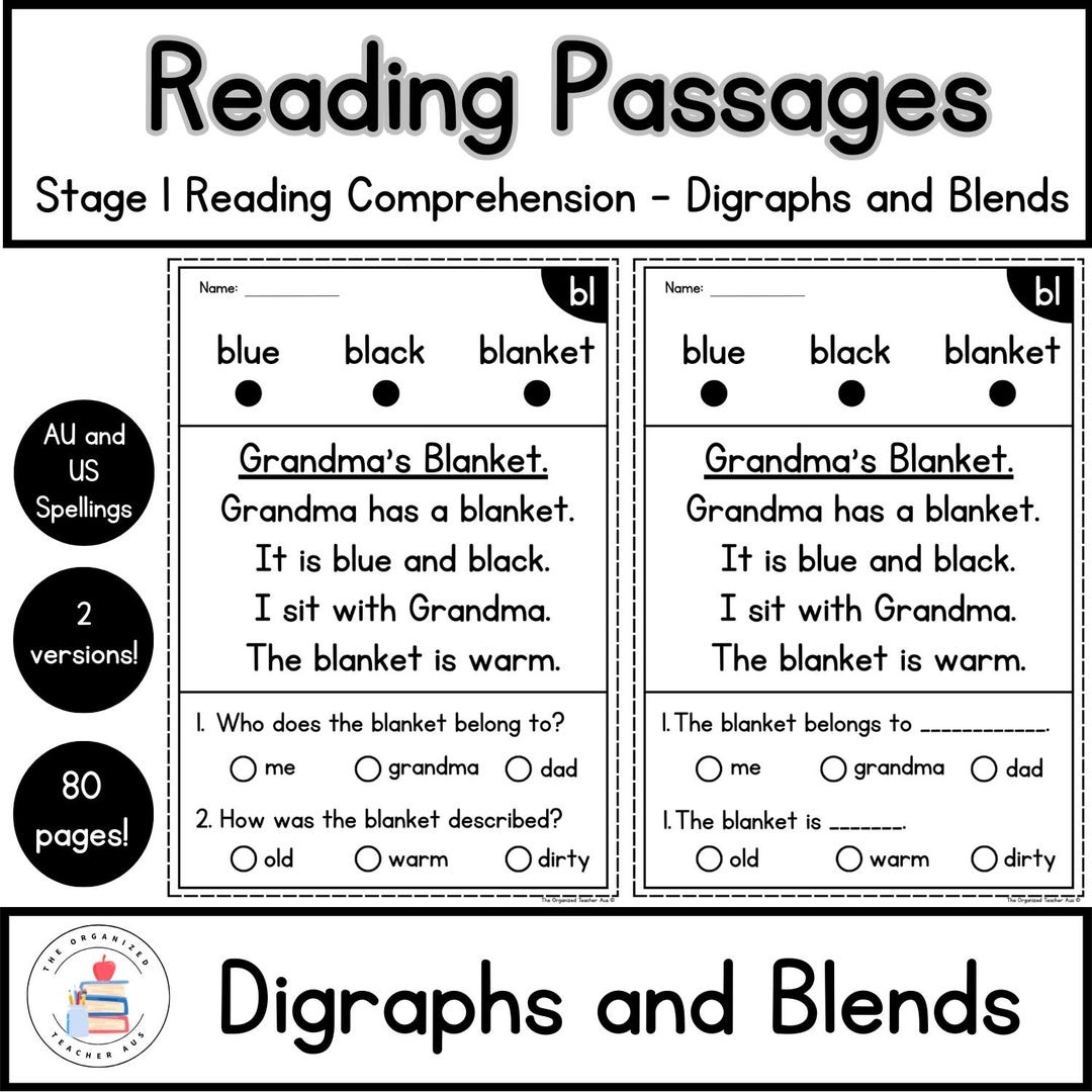 Digraphs And Blends Reading Comprehension Passages Year 1 And Year 2 Reading Fluency Guided And Independent Reading Centres Etsy Ireland