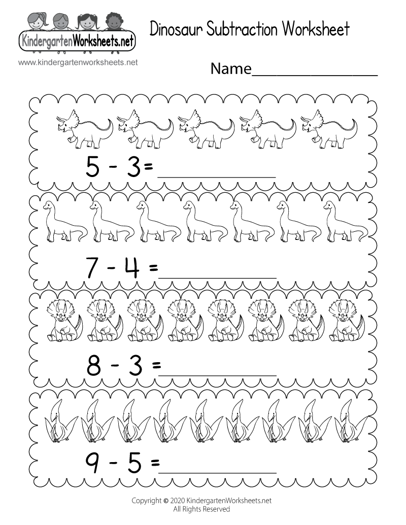 Dinosaur Subtraction Worksheet Free Printable Digital PDF