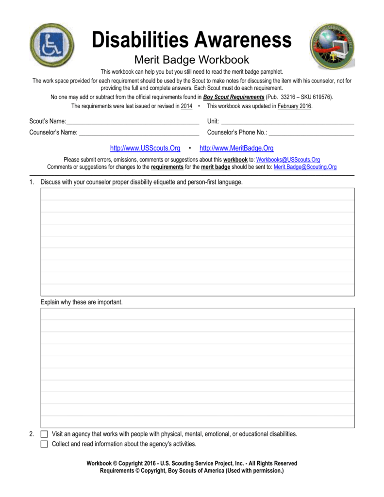 Disabilities Awareness Merit Badge Workbook