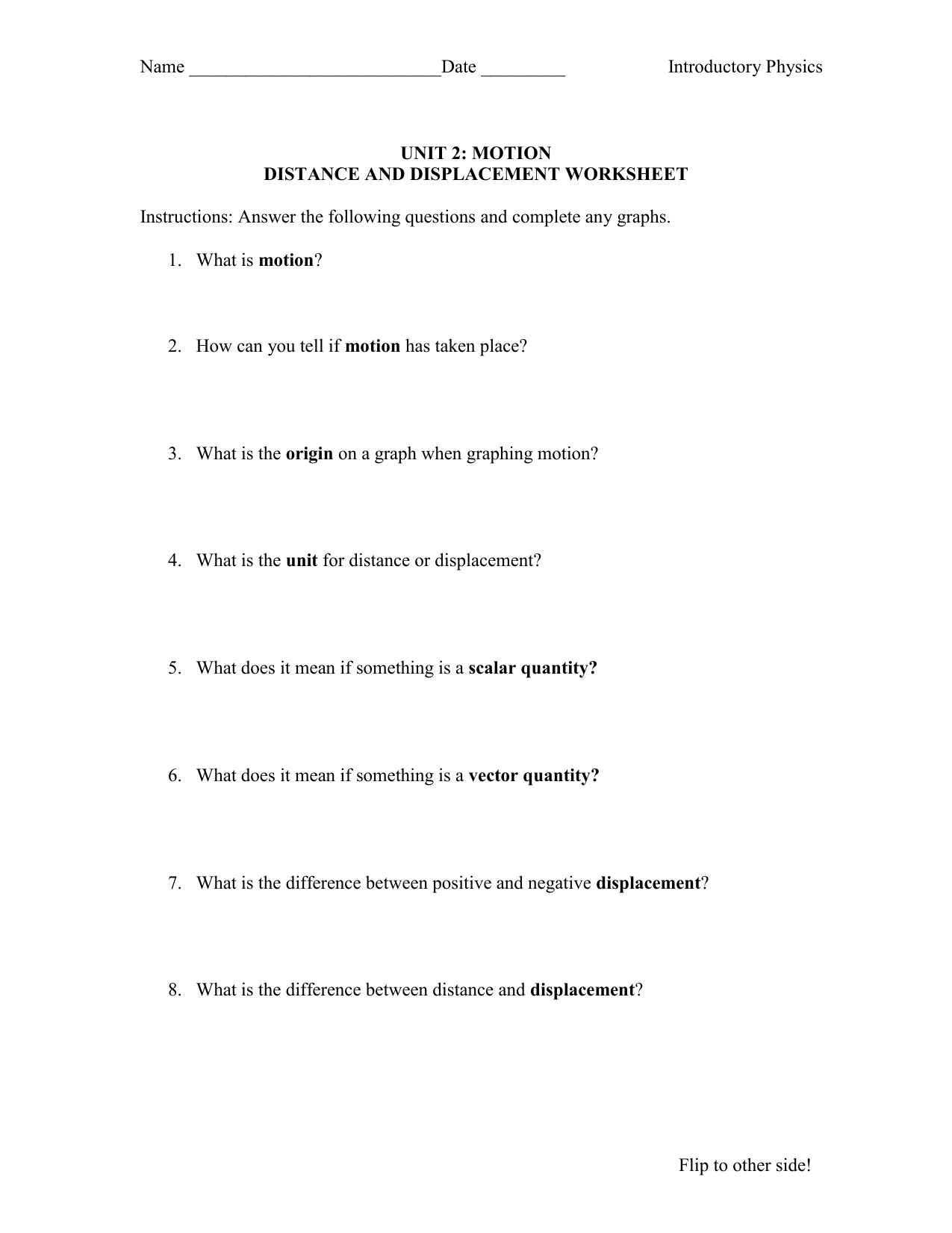 Distance And Displacement Worksheet Distance And Displacement Worksheet