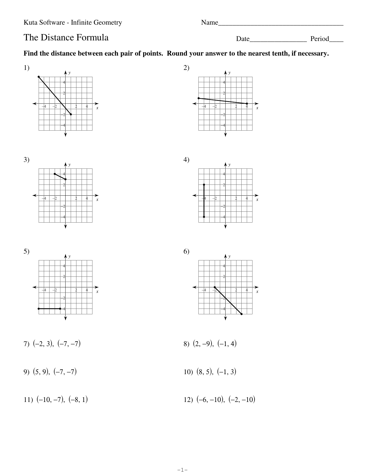 distance formula worksheet