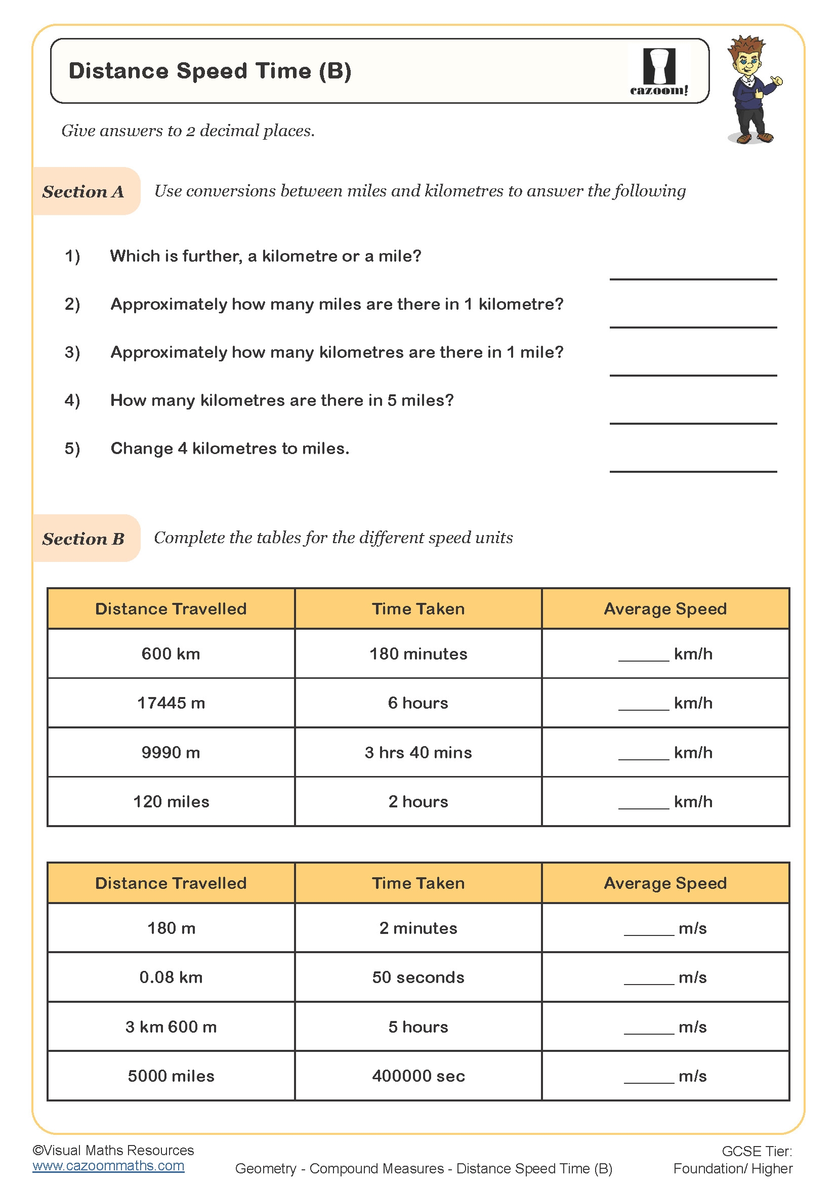 Distance Speed Time A Worksheet Cazoom Maths Worksheets