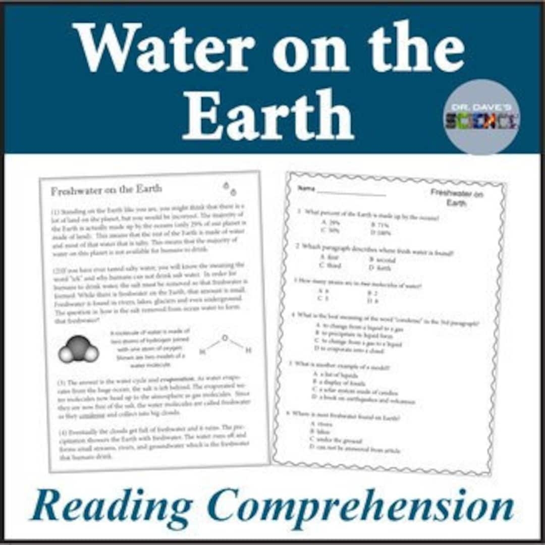 Distribution Of Water On Earth The Hydrosphere Science Reading Comprehension Etsy