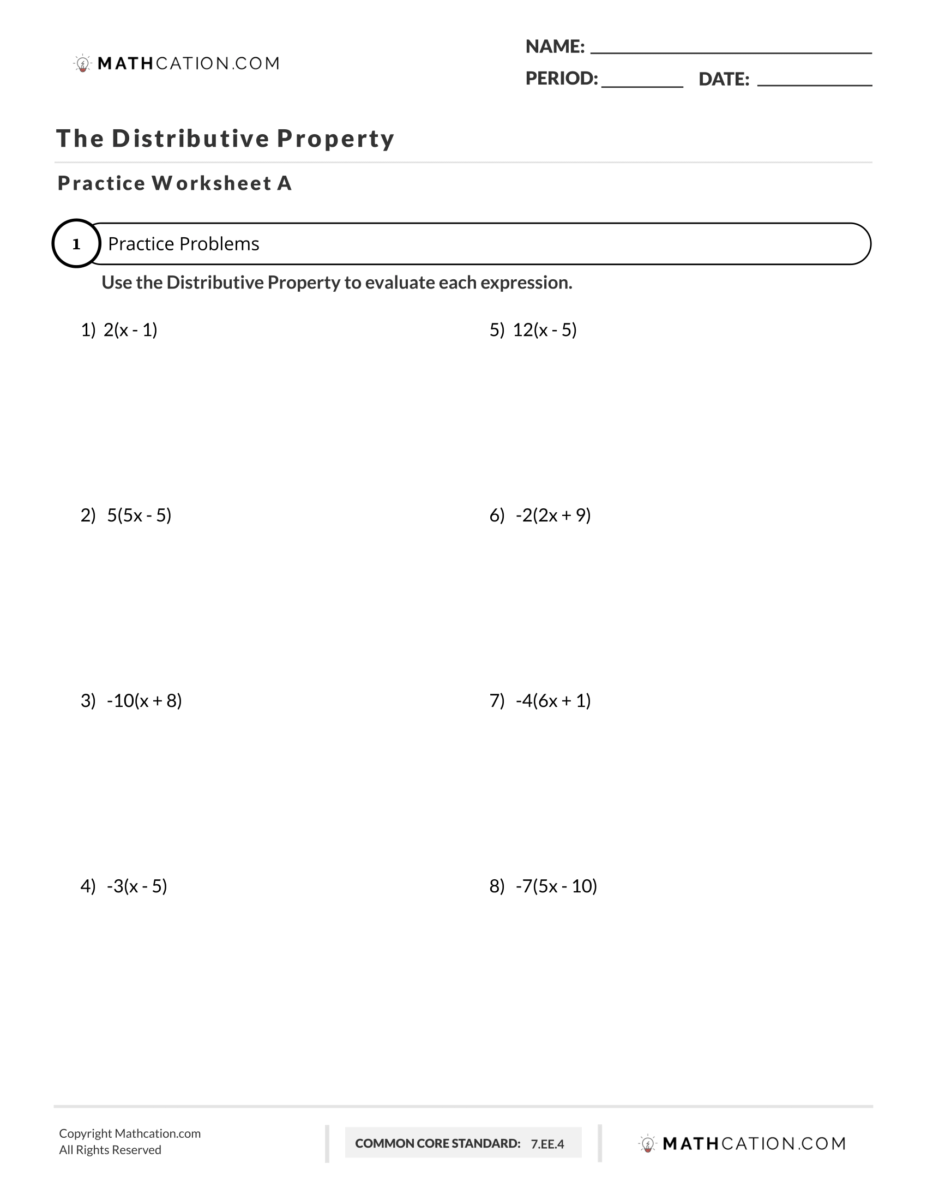 Distributive Property Worksheet Formula And Definition