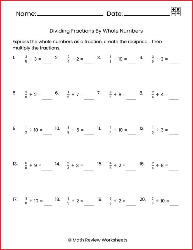 dividing fractions worksheets