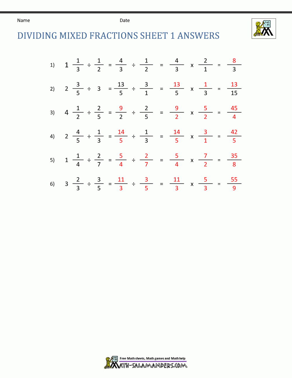 dividing fractions worksheet
