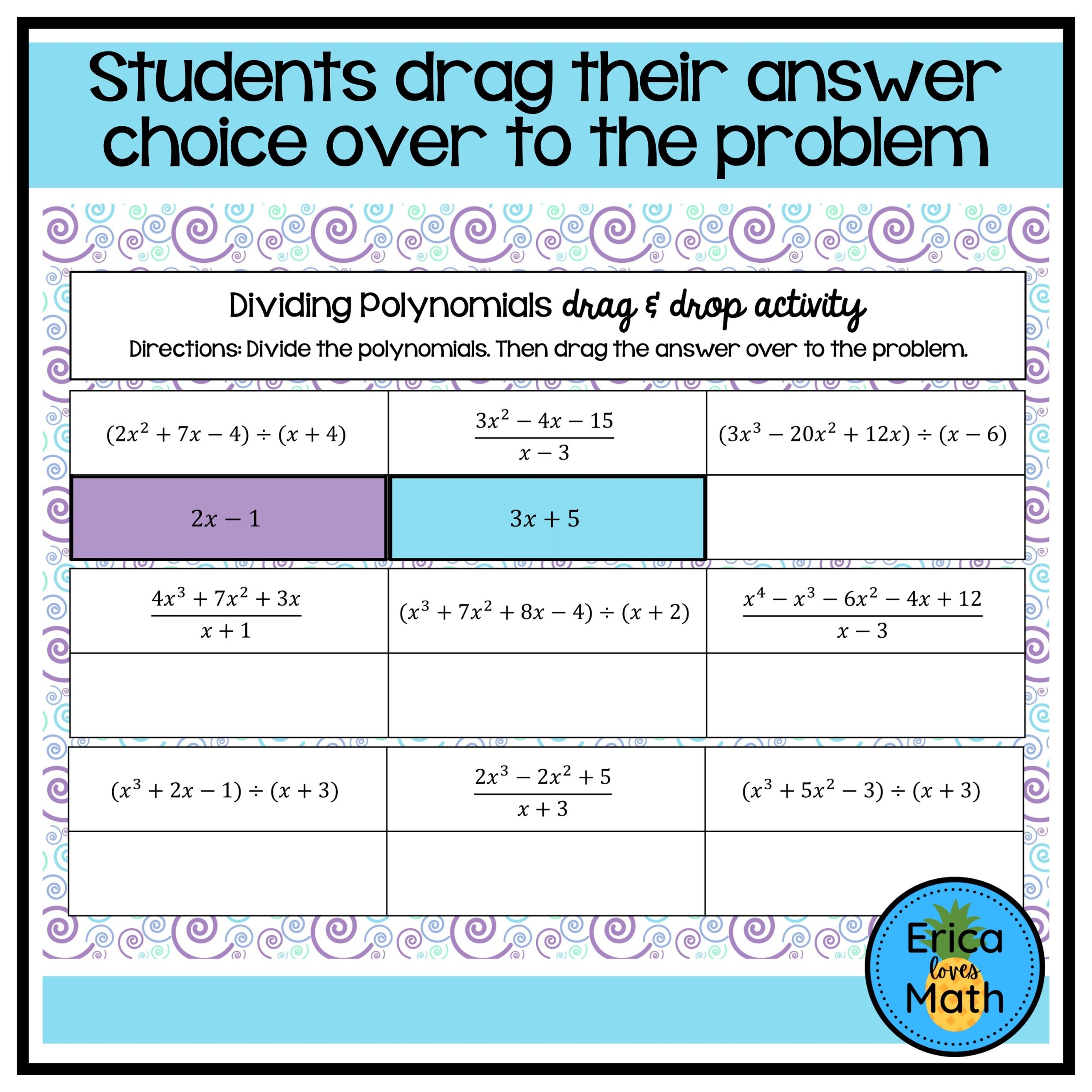 Dividing Polynomials By Long Or Synthetic Division Digital Drag Drop Activity Made By Teachers