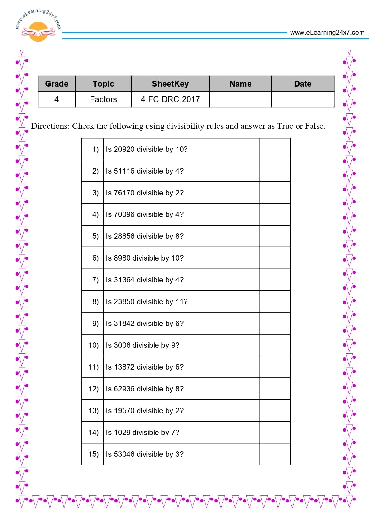 Divisibility Rules Https eLearning24x7