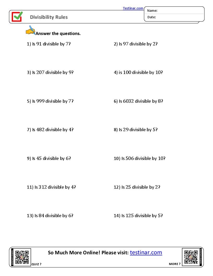 Divisibility Rules Worksheets