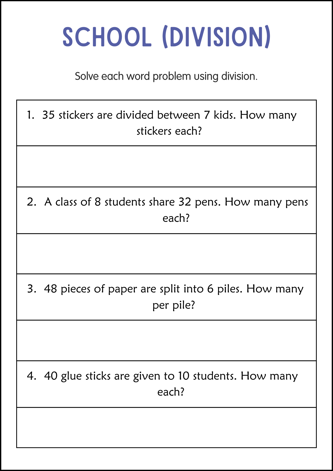 3rd grade math worksheets word problems