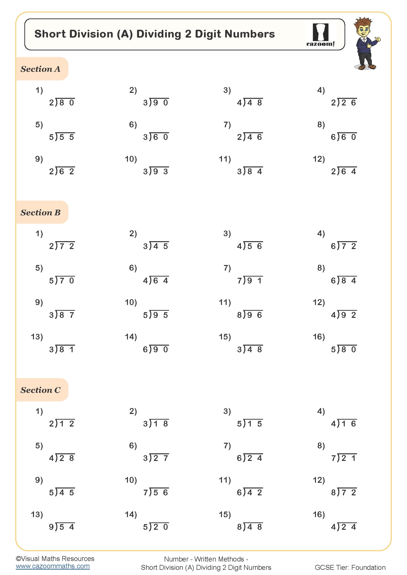 Division Facts Worksheet Cazoom Maths Worksheets