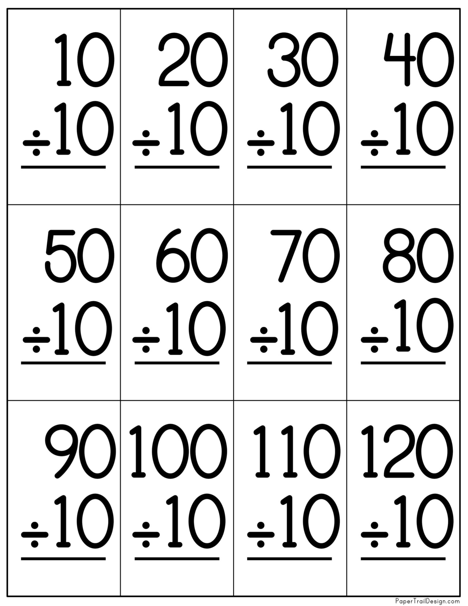 Division Flash Cards Printable Paper Trail Design Worksheets Library