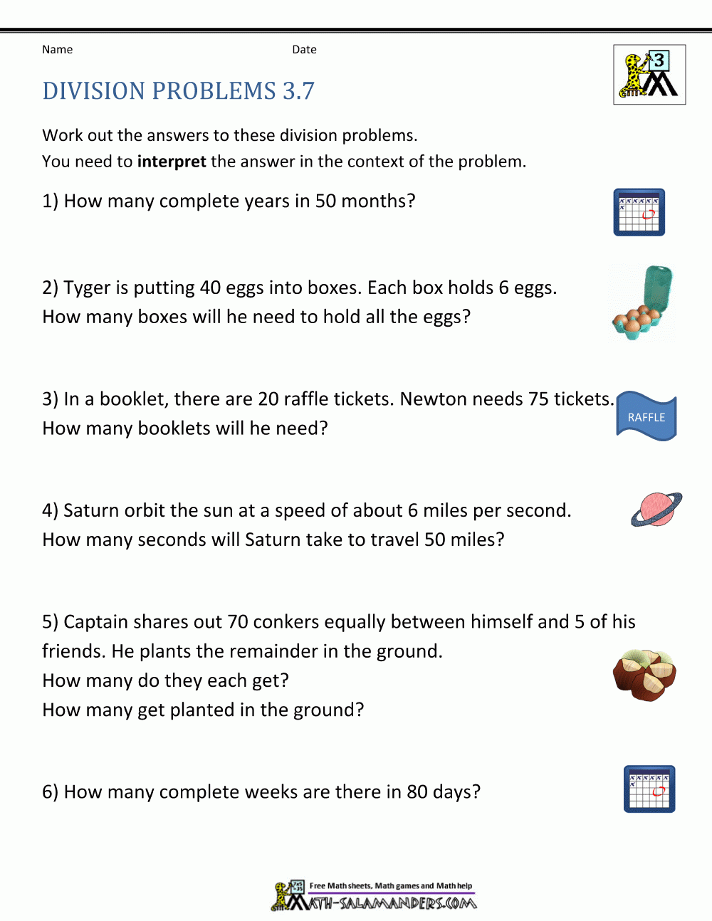 division math problems worksheets