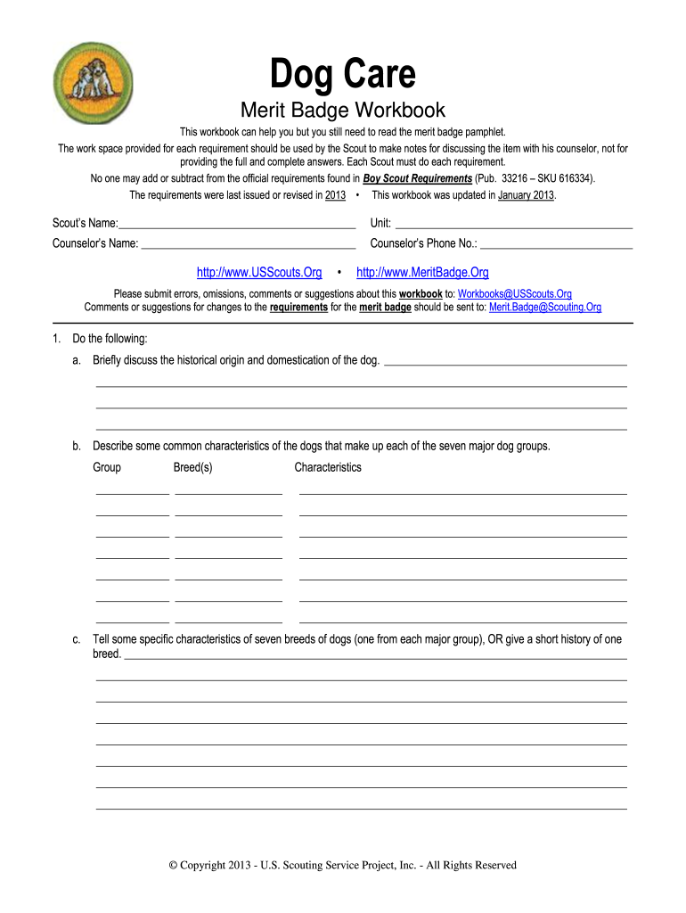 Dog Care Merit Badge Worksheet Fill Out Sign Online DocHub