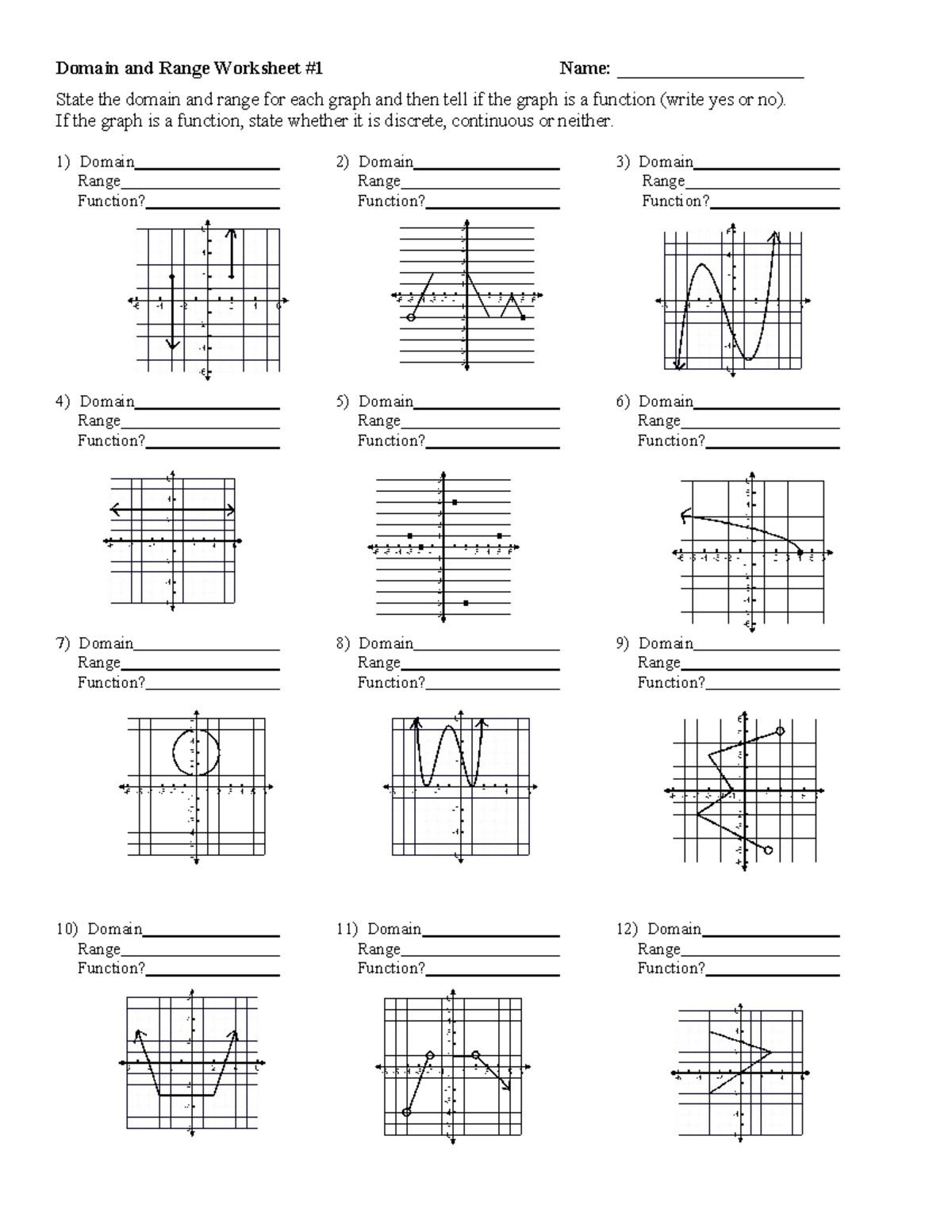 domain and range worksheet
