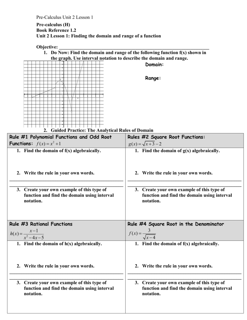 Domain Range Worksheet Pre Calculus Domain Range Worksheet Pre Calculus