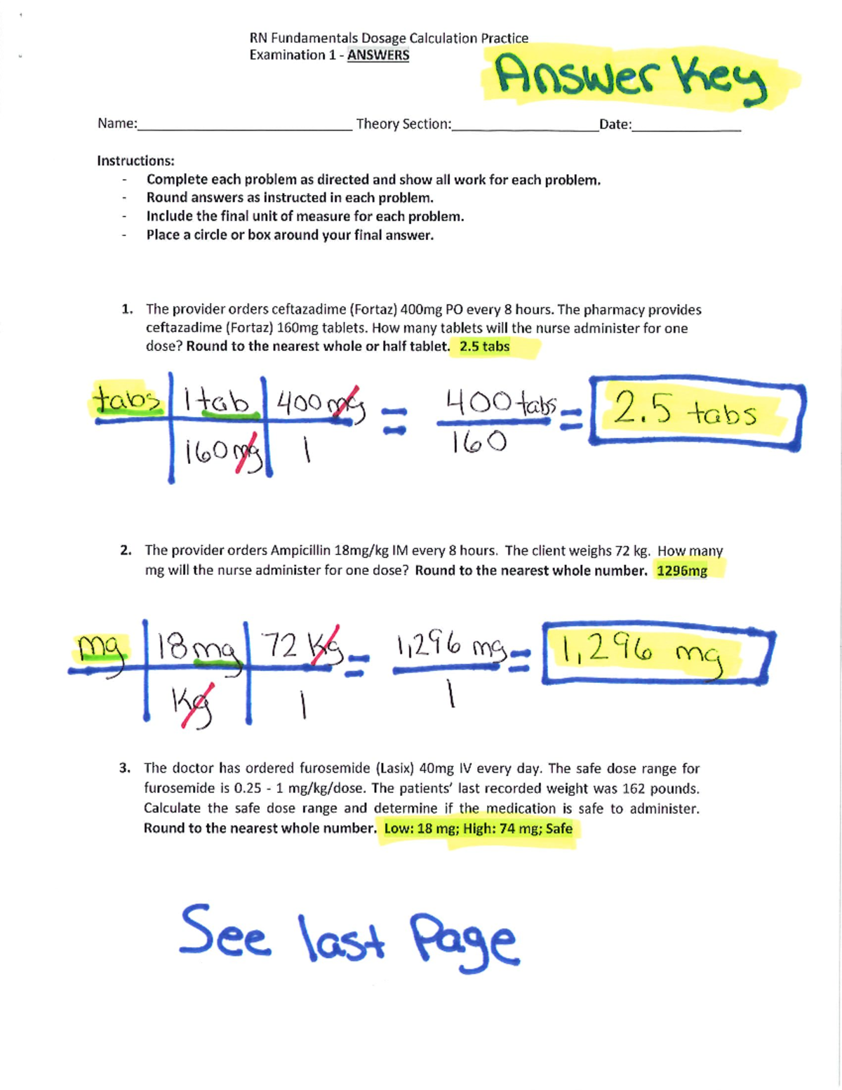 nursing math practice worksheets