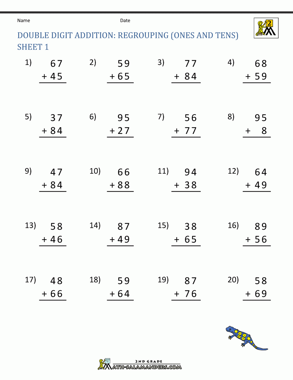 Double Digit Addition With Regrouping