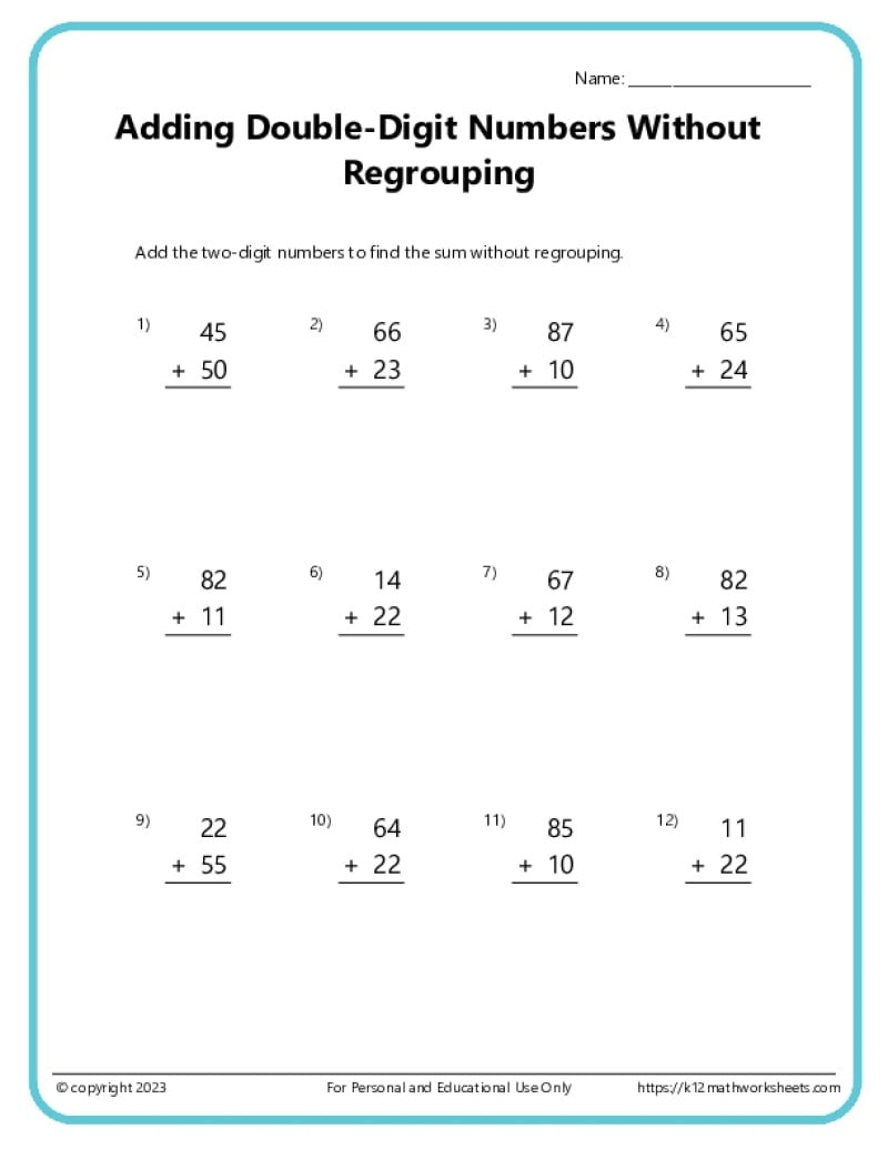 Double Digit Addition Without Regrouping Worksheets Double Digit Addition Without Regrouping Worksheets