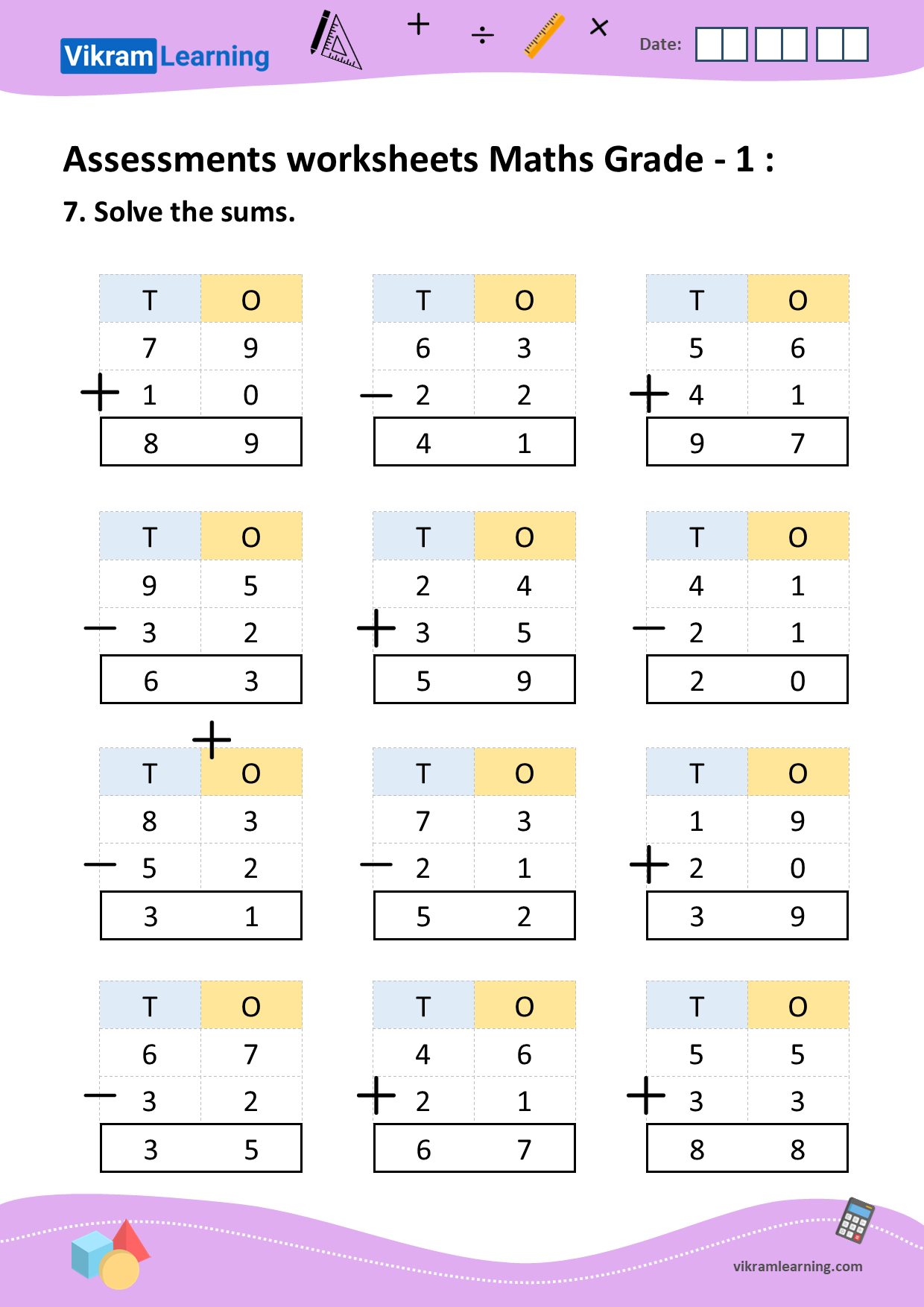 1 class maths worksheet