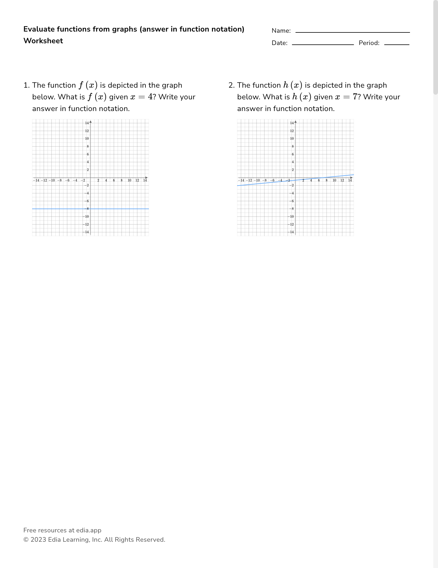 function notation worksheet