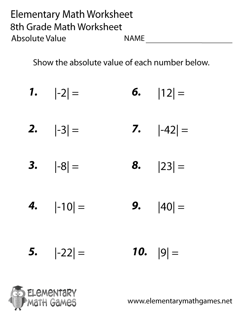 math worksheets for 8th graders