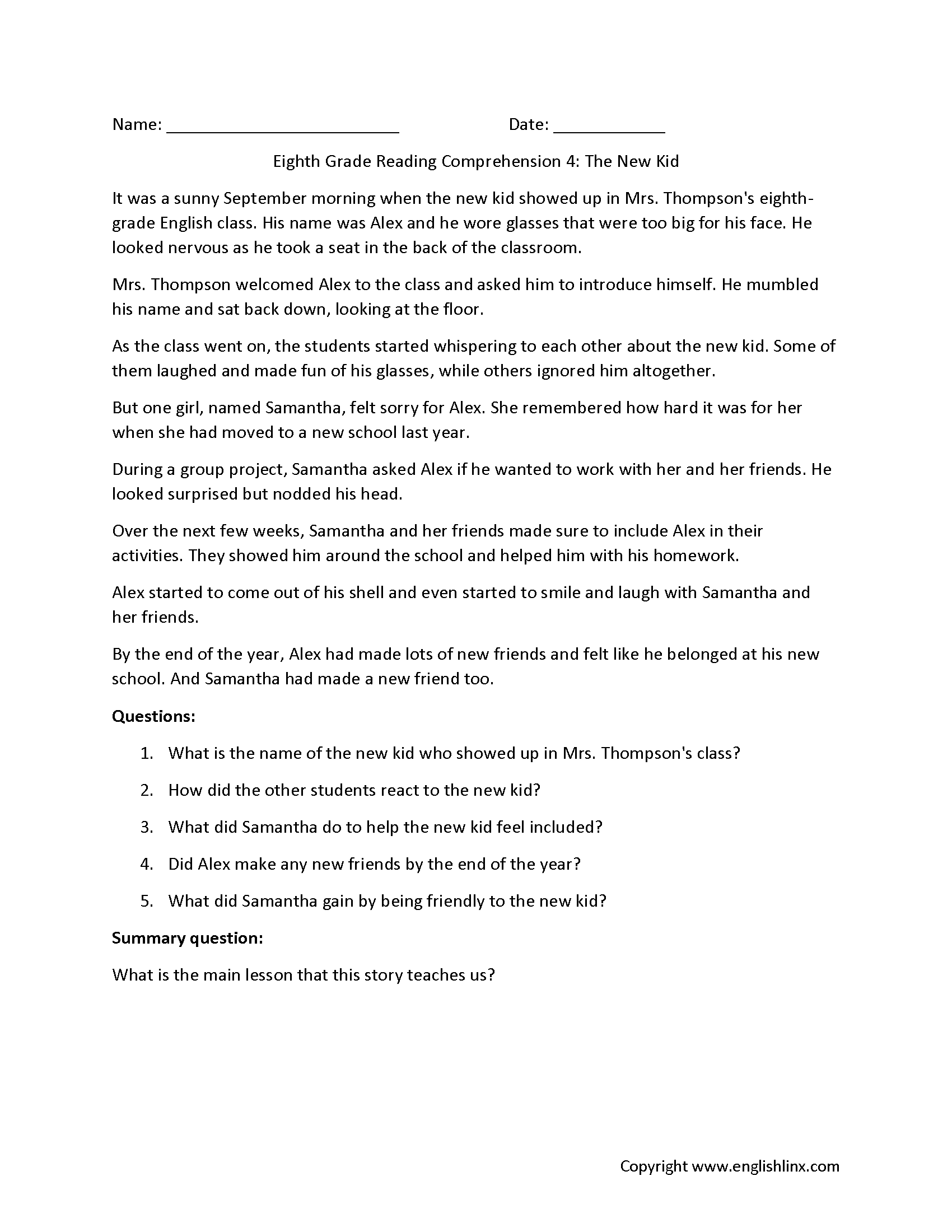 Eighth Grade Reading Comprehension Worksheets Passages Question Sets Eighth Grade Reading Comprehension Worksheets Passages Question Sets