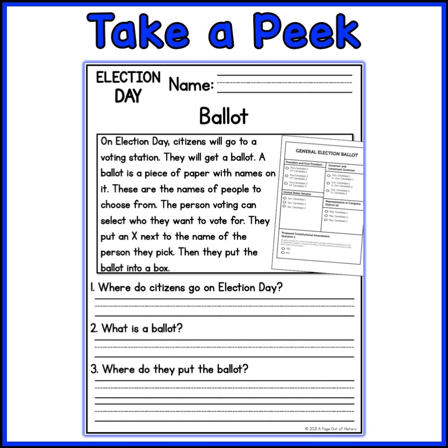Election Day Holidays Reading Comprehension Passages K 2 Made By Worksheets Library