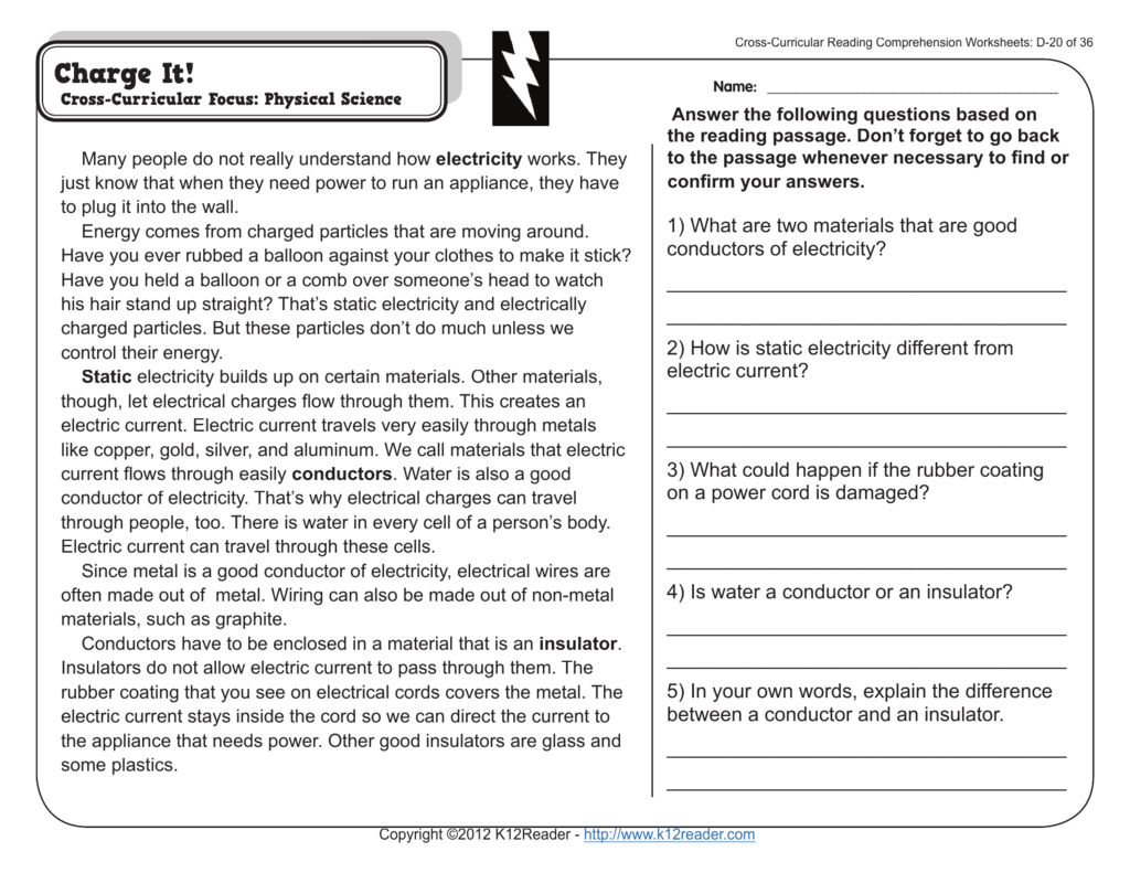Electricity Conductors Insulators Worksheet