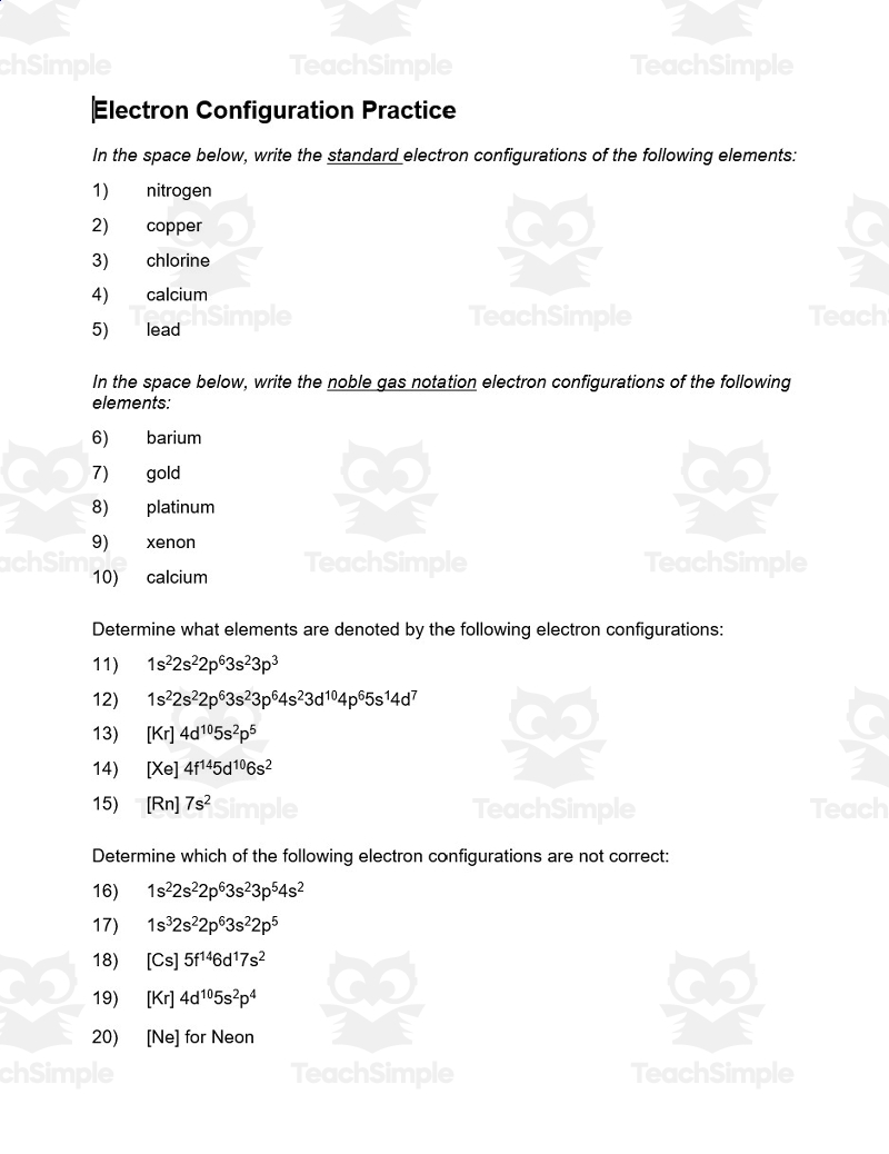 Electron Configuration Practice By Teach Simple