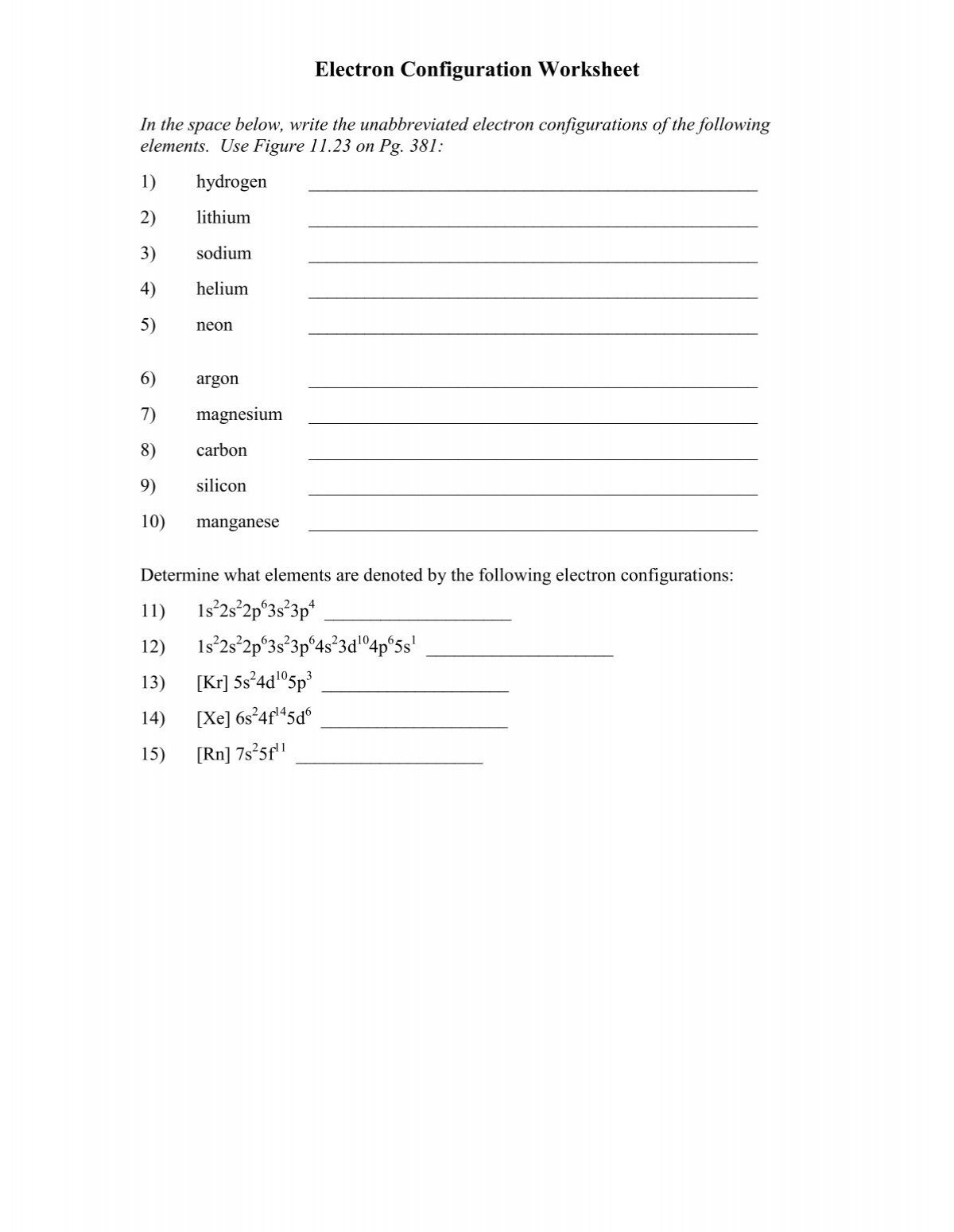 Electron Configuration Practice Worksheet