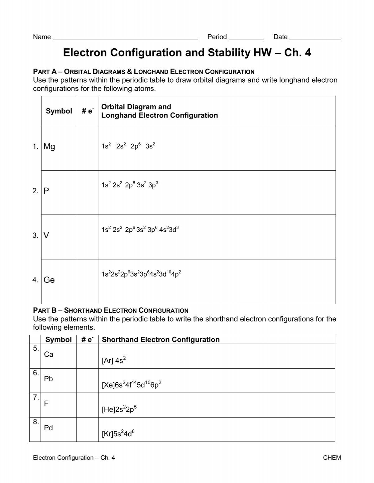 Electron Configuration Worksheet