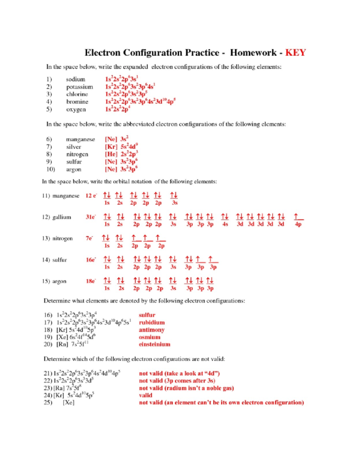 Electron Configurations Practice Worksheet With Answers Studocu