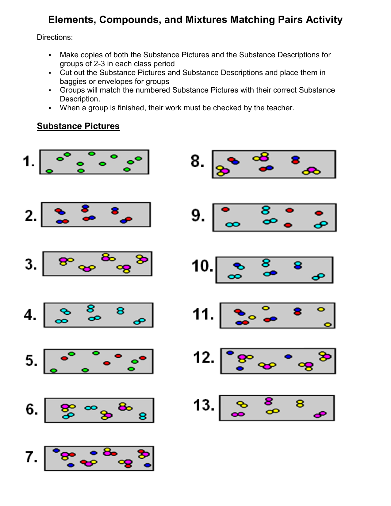 mixtures elements and compounds worksheet