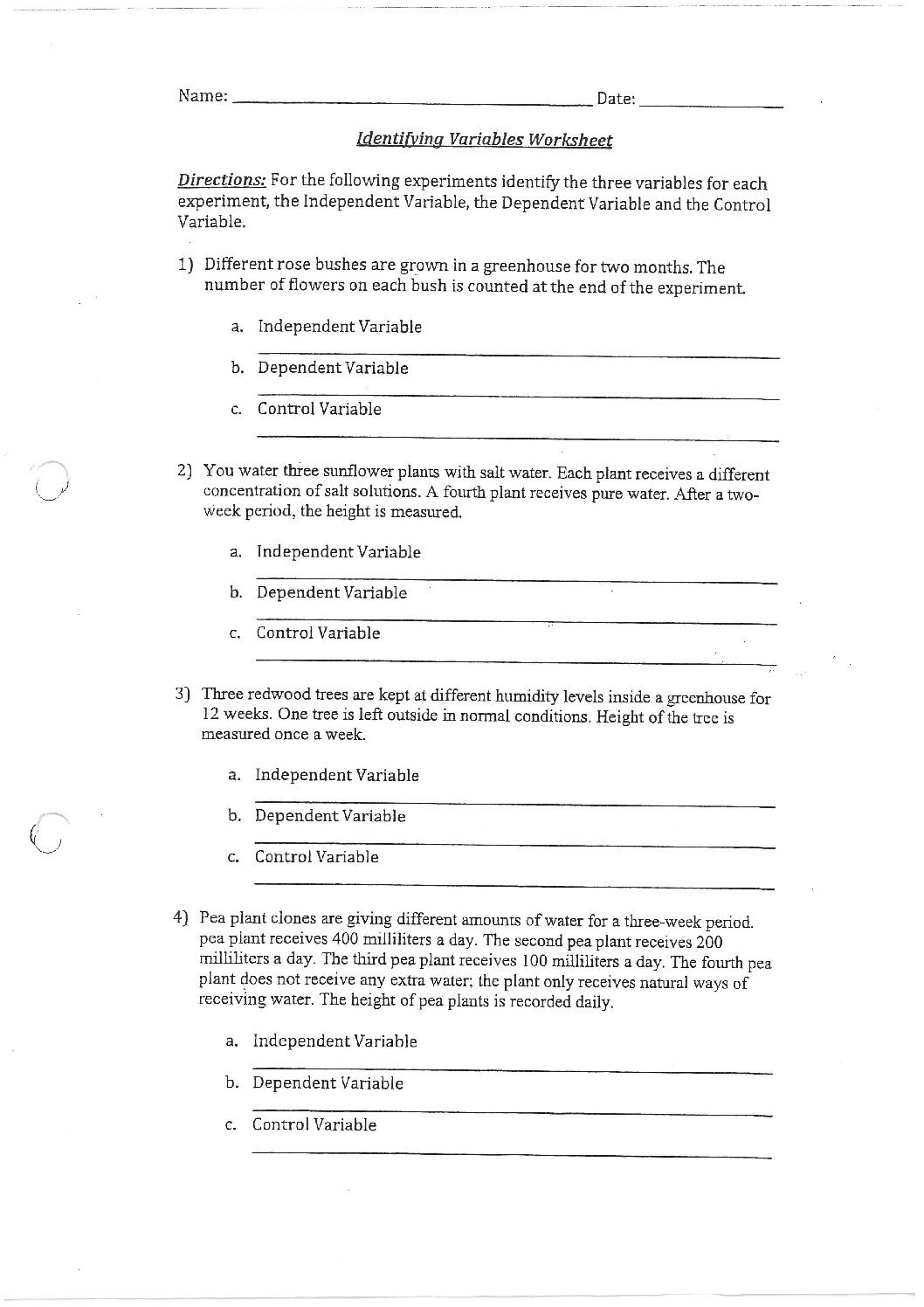 Engaging Science Variables Worksheet For Students