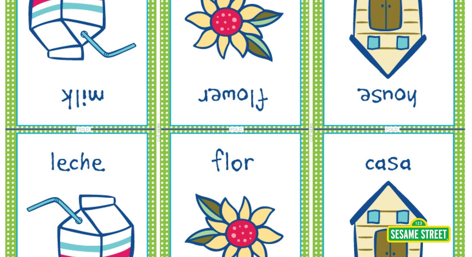 English amp Spanish Printable Flash Cards Sesame Street PBS Worksheets Library